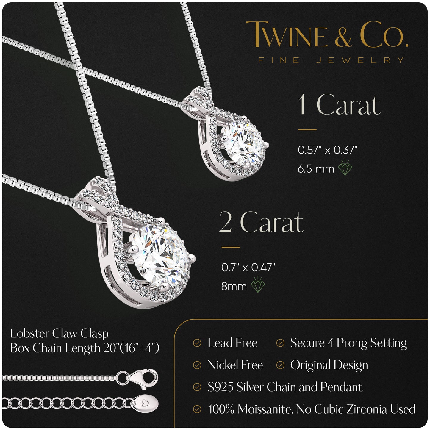 Silver Infinity Moissanite Pendant Necklace